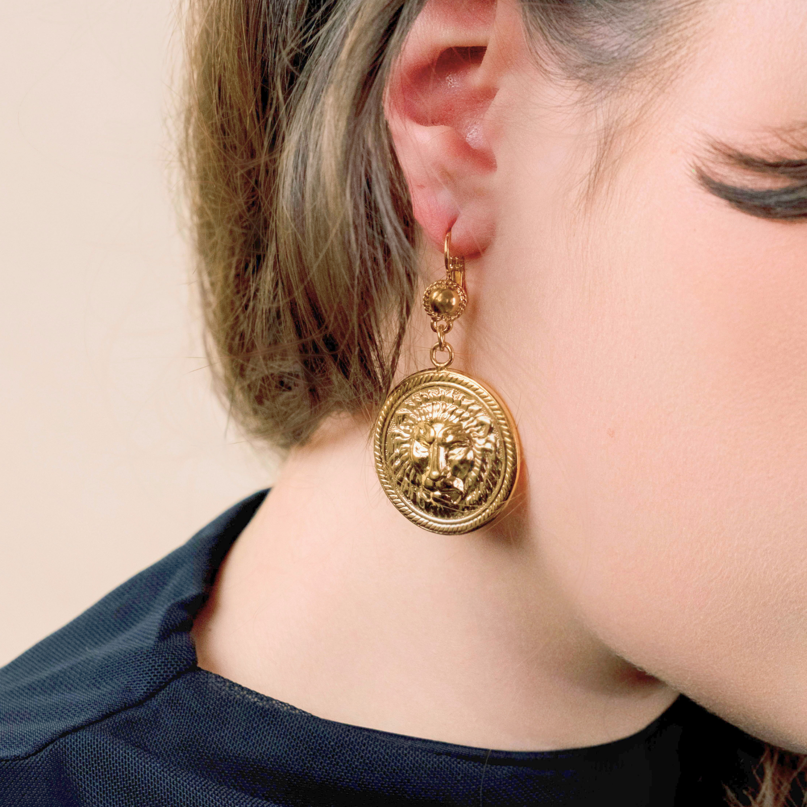Boucles d'oreilles Lion Dorées